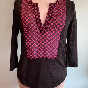 Ezra sheer black hot pink patterned burnout women's small blouse 3/4 sleeve